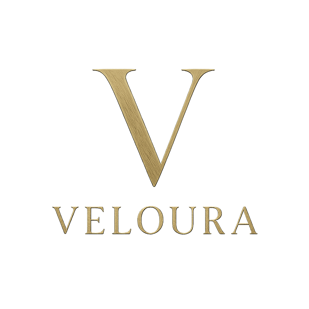 Gold monogram logo on a black background